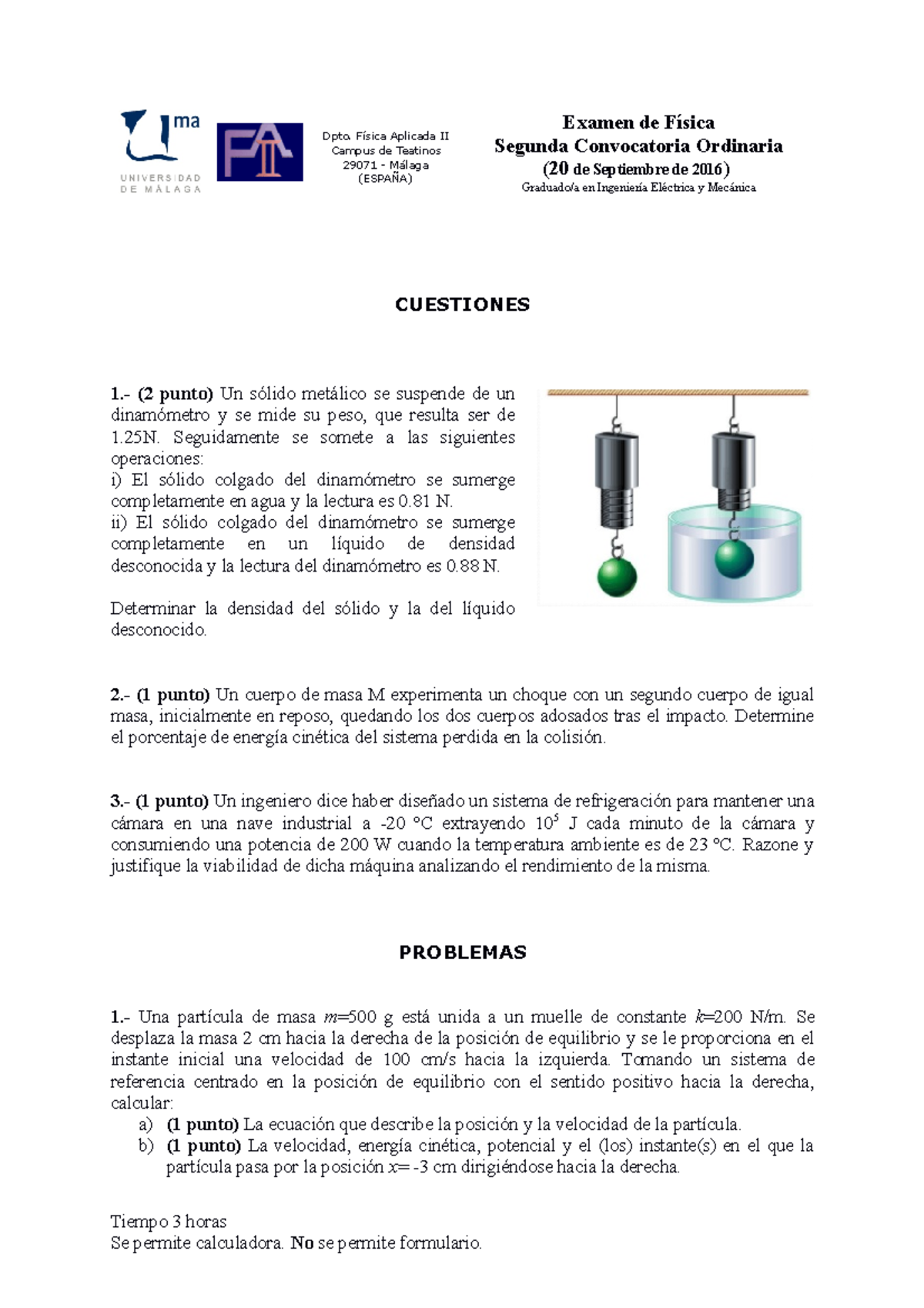 Examen Física Preguntas - Dpto. Física Aplicada II Campus De Teatinos ...