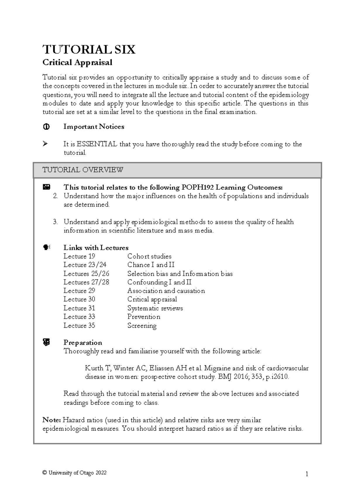 Tutorial 6 Student copy 20220610 - TUTORIAL SIX Critical Appraisal ...