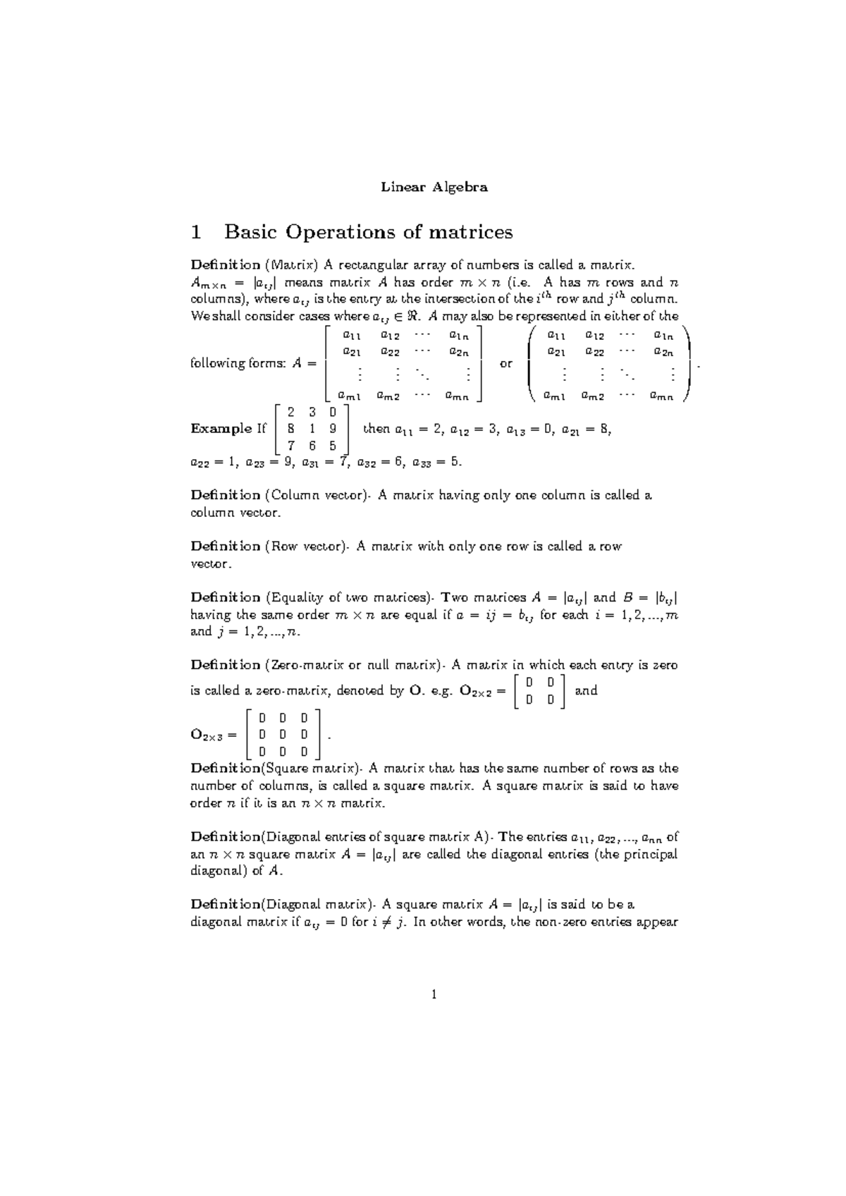 Linear Algebra (8 March 2017 ) - Linear Algebra 1 Basic Operations of ...