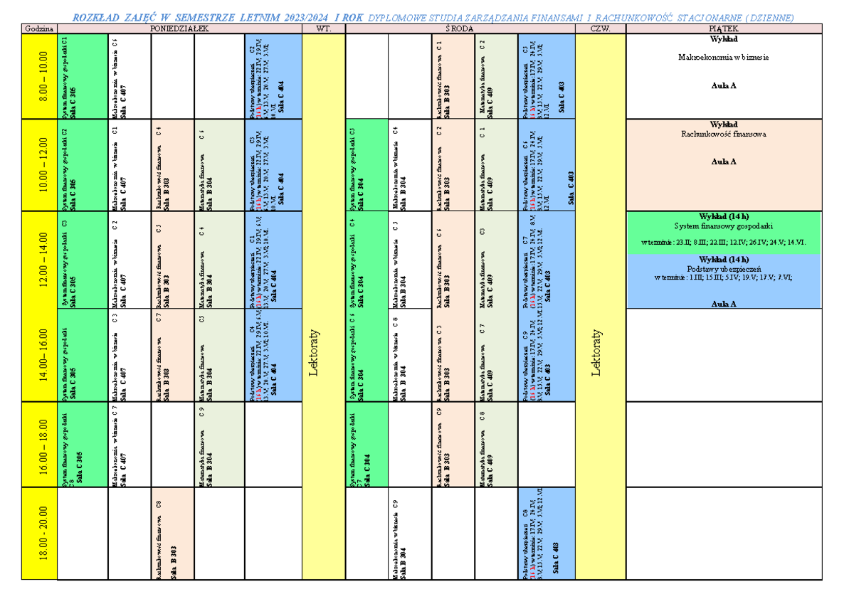 Nowy Plan - Semestr Letni - ROZKŁAD ZAJĘĆ W SEMESTRZE LETNIM 2023/2024 ...