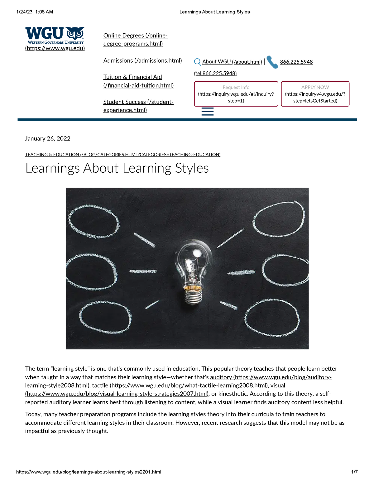 Learnings About Learning Styles January 26 2022 TEACHING EDUCATION   Thumb 1200 1553 