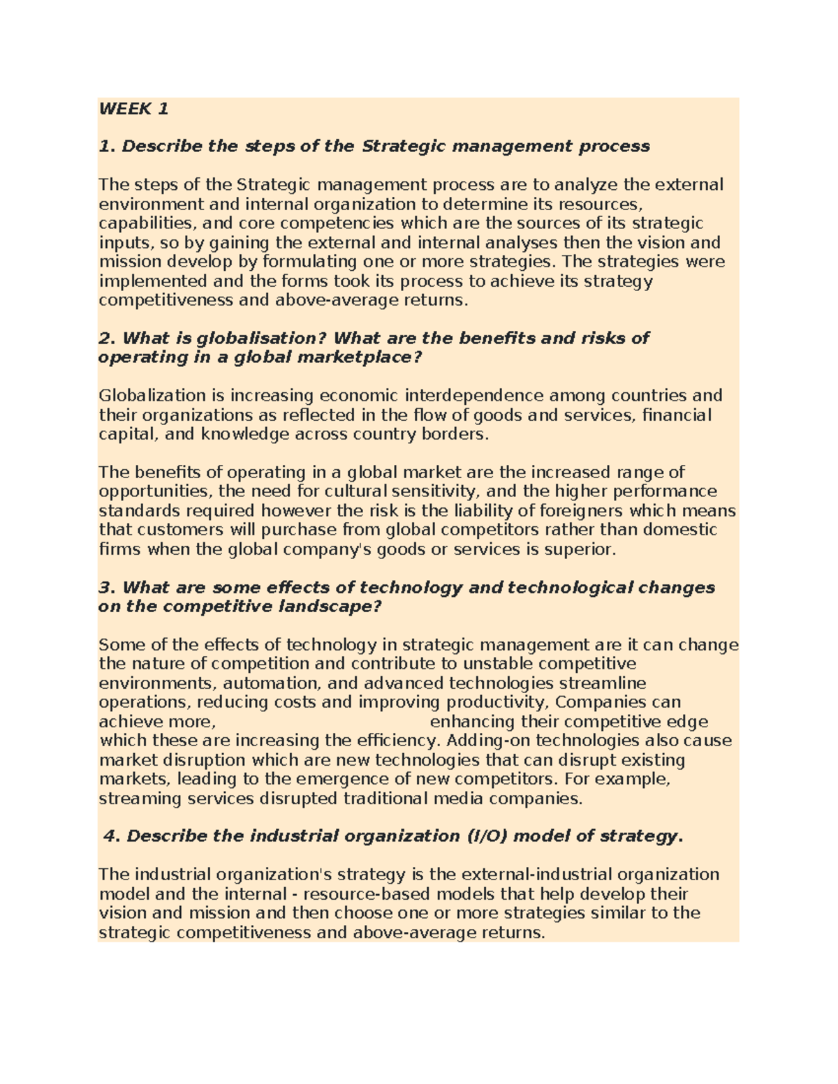 MG 309 - revision notes - WEEK 1 1. Describe the steps of the Strategic ...