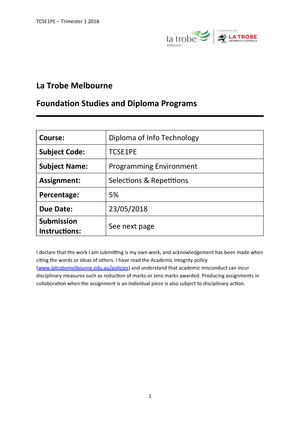 Cse1pe Programming Environment Latrobe Studocu