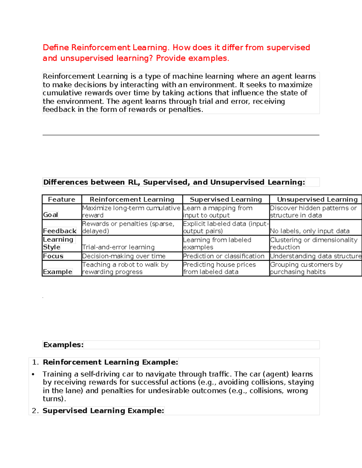Unit4ml2 - vhvyvhvh - Define Reinforcement Learning. How does it differ ...