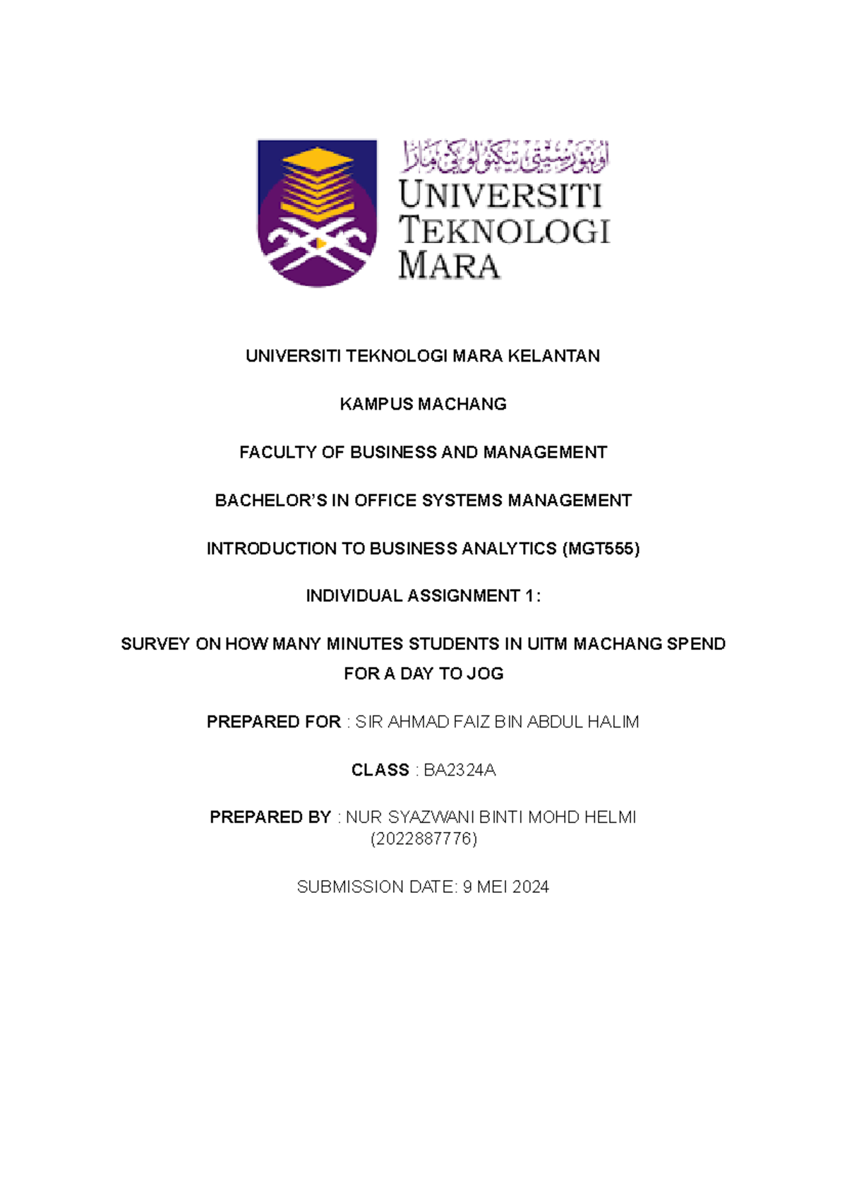 Individual assignment - UNIVERSITI TEKNOLOGI MARA KELANTAN KAMPUS ...