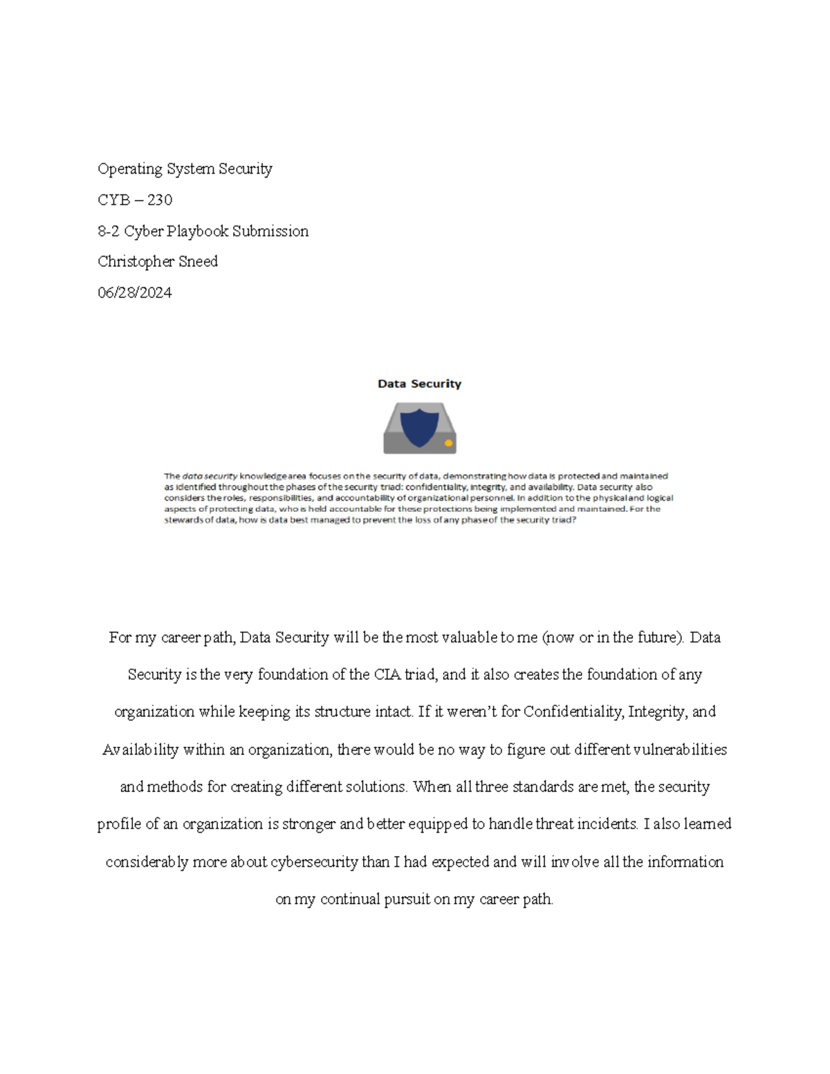 Cyber Playbook Submission CYB 230 - Operating System Security CYB – 230 ...
