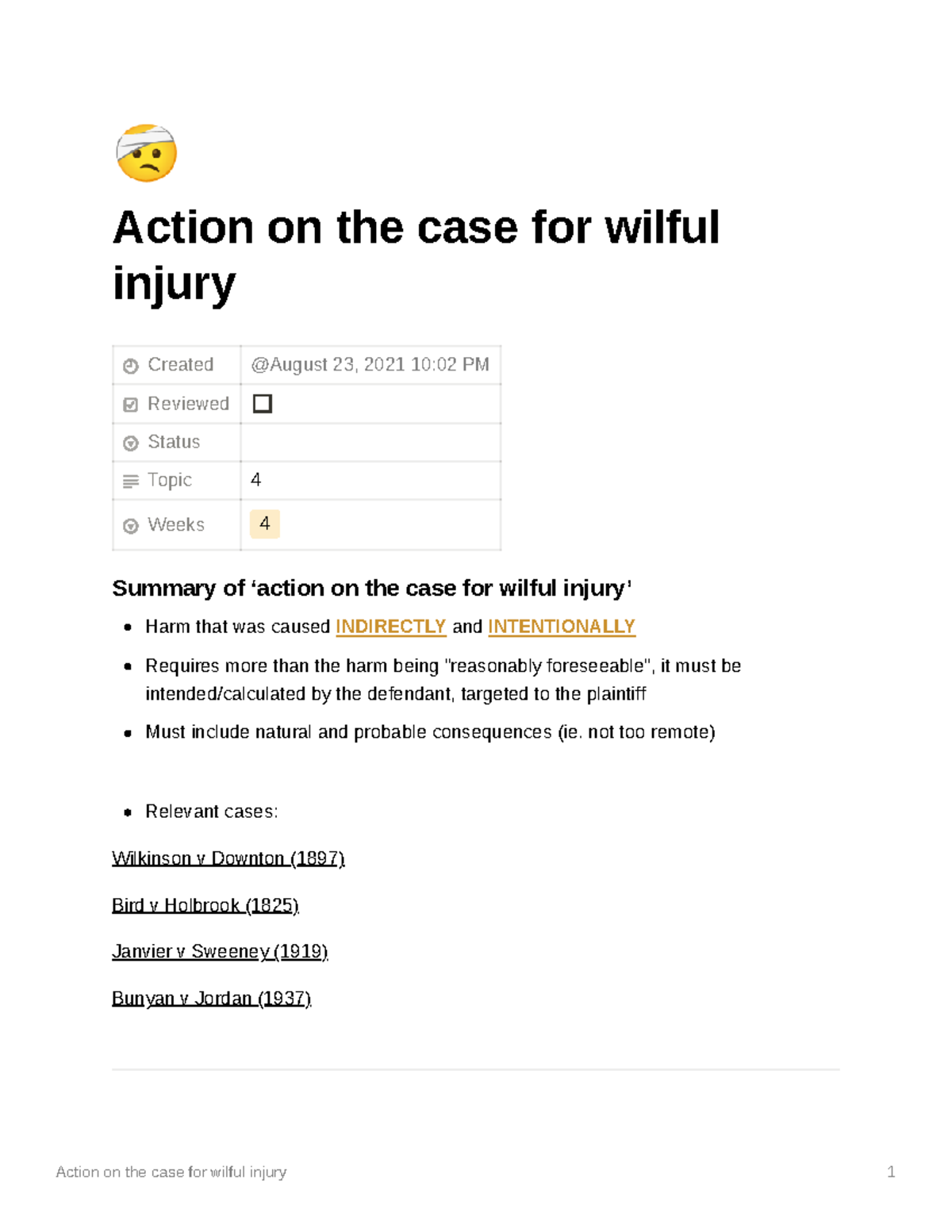 Action on the case for wilful injury E Action on the case for wilful injury Created Reviewed