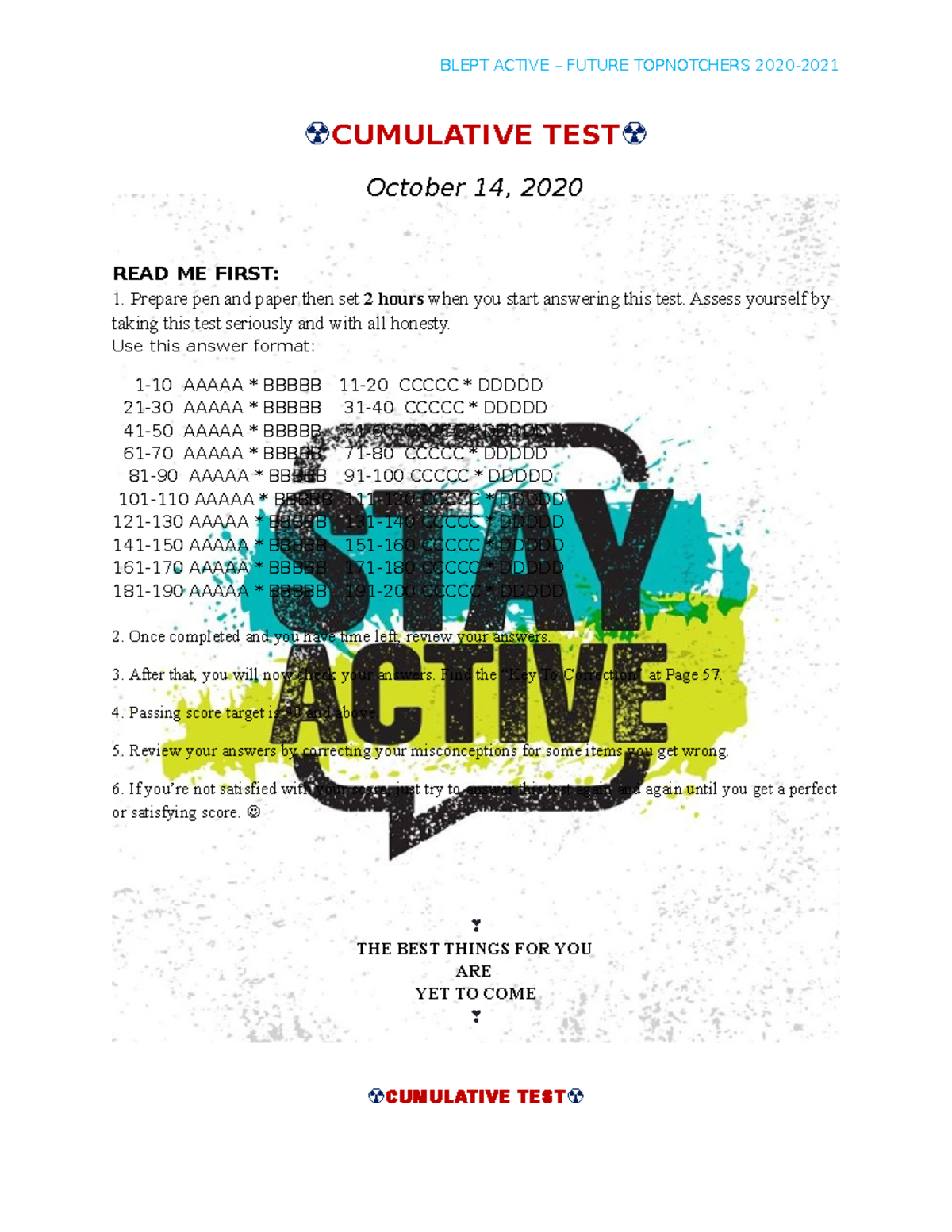 Blept- Active 2020 Cumulative TEST - ☢ CUMULATIVE TEST ☢ October 14 ...