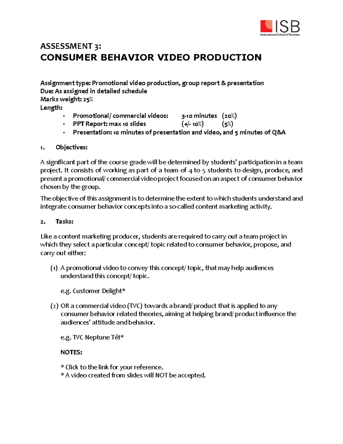 CB Assessment 3 Instructions ASSESSMENT 3 CONSUMER BEHAVIOR VIDEO