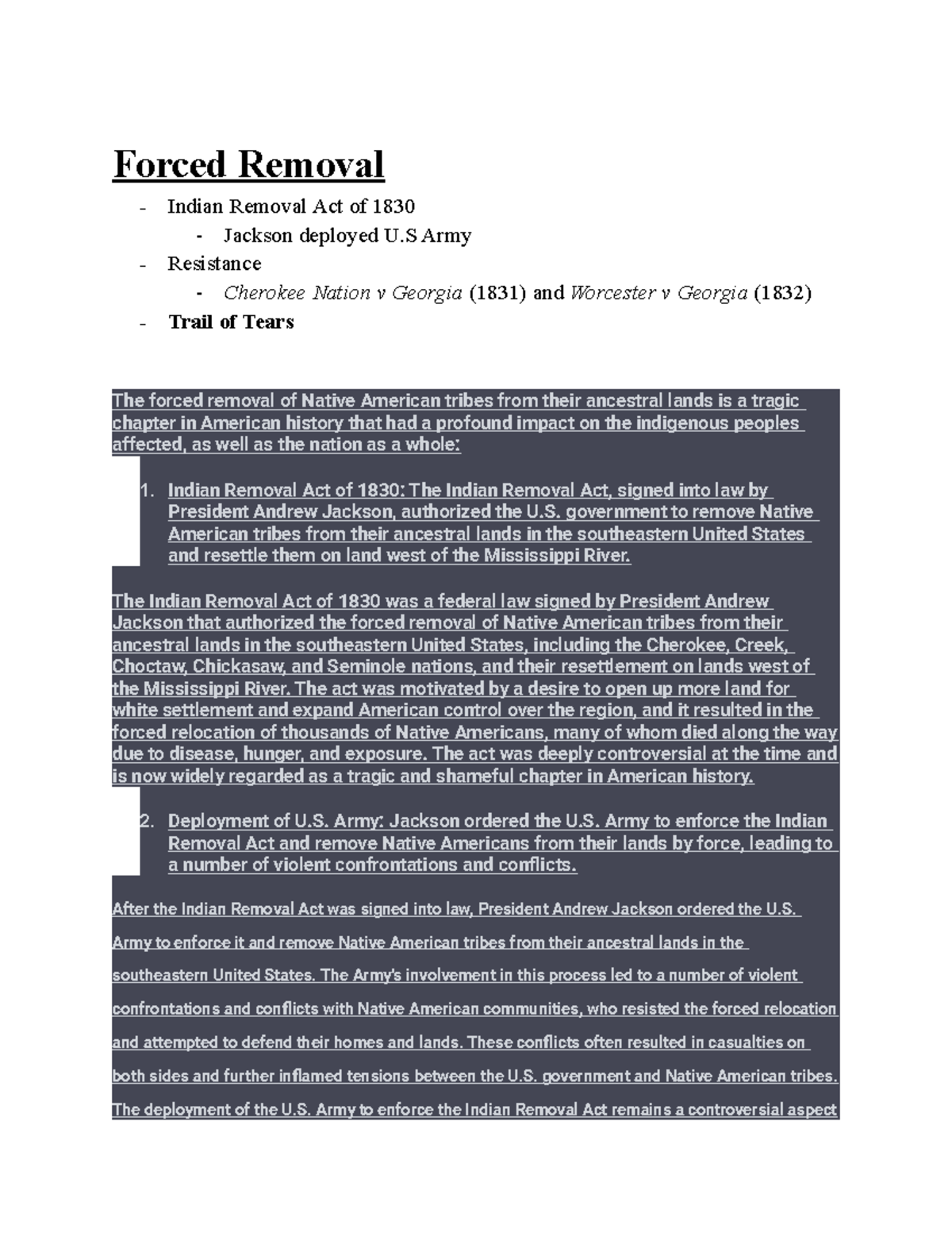 Forced Removal and how it influenced the US and the world - Forced ...