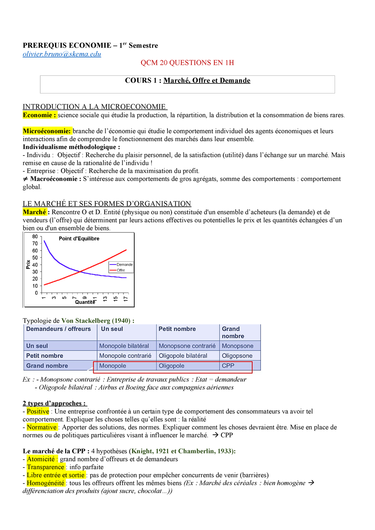 Prerequis Economie 1er Semestre Studocu