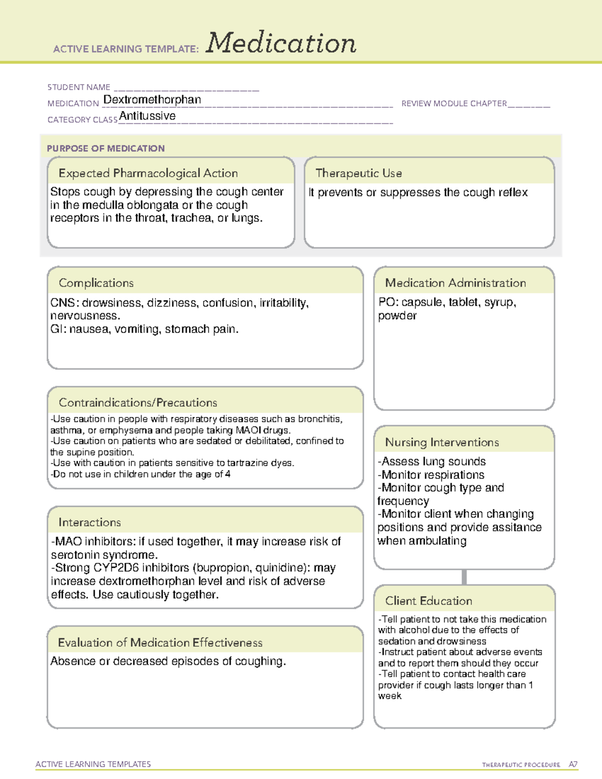 Dextromethorphan - ACTIVE LEARNING TEMPLATES TherapeuTic procedure A ...