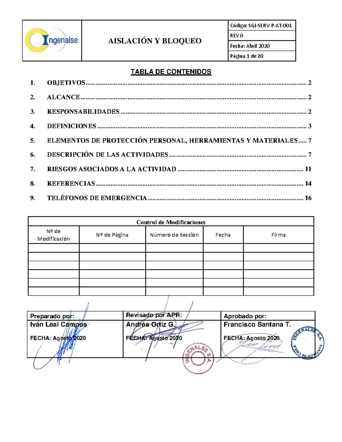 1 Procedimiento De Aislación Y Bloqueo SGI-SERV-P-AT-001 - AISLACIÓN Y ...