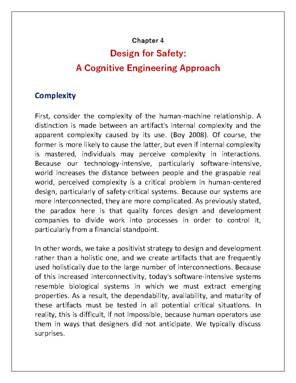 A Cognitive Engineering Approach Complexity Chapter 4 Design For Safety A Cognitive A Cognitive Engineering Approach Complexity Chapter 4 Design For Safety A Cognitive