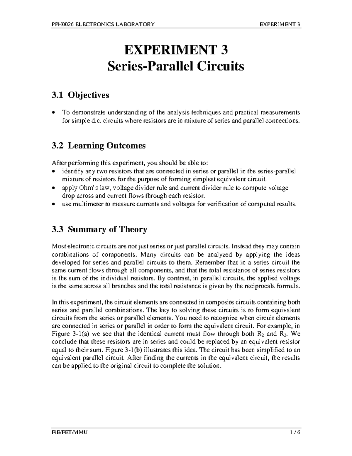 Manual E3 series-parallel 2125 - EXPERIMENT 3 Series-Parallel Circuits ...