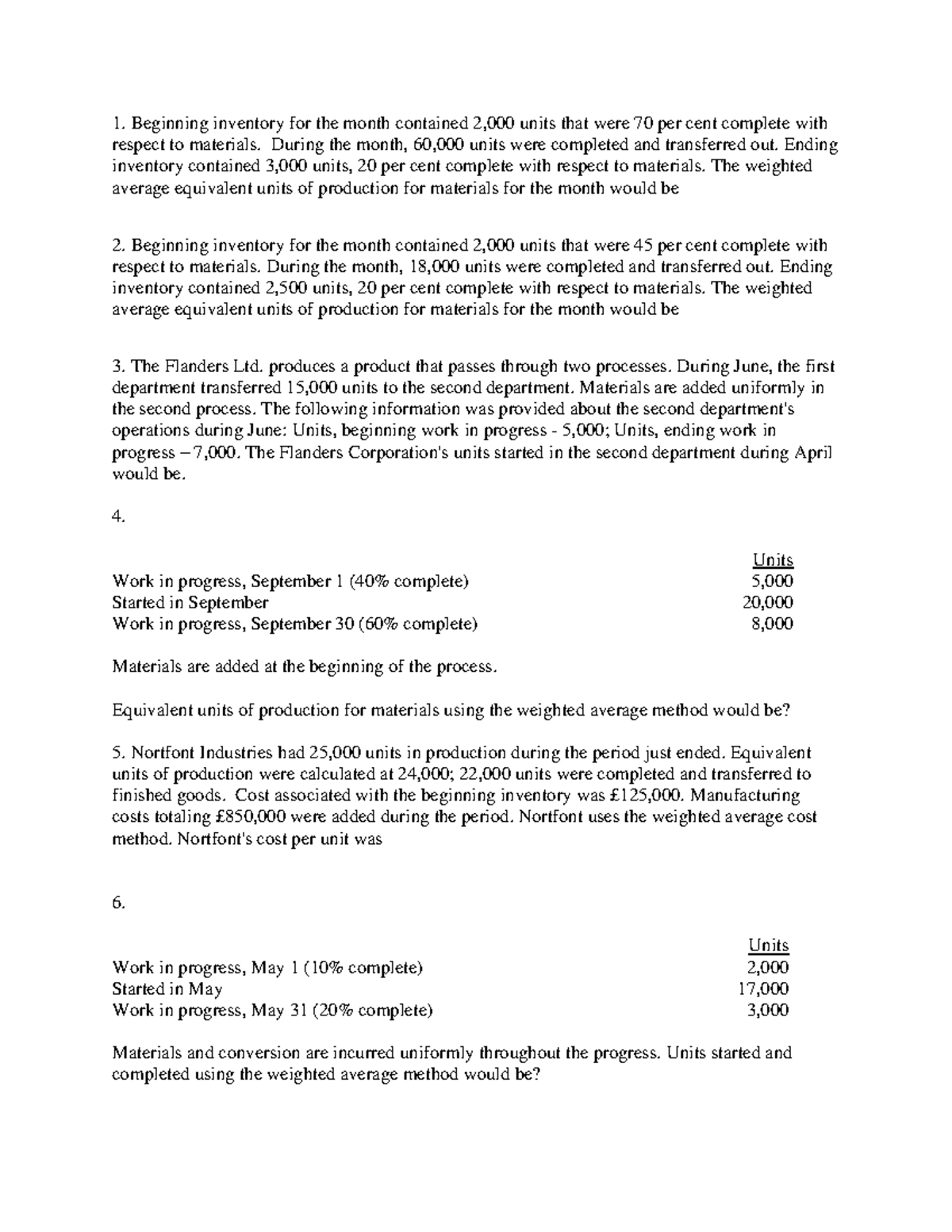 Cost Accounting Chapter 6 Assignment - Beginning inventory for the ...