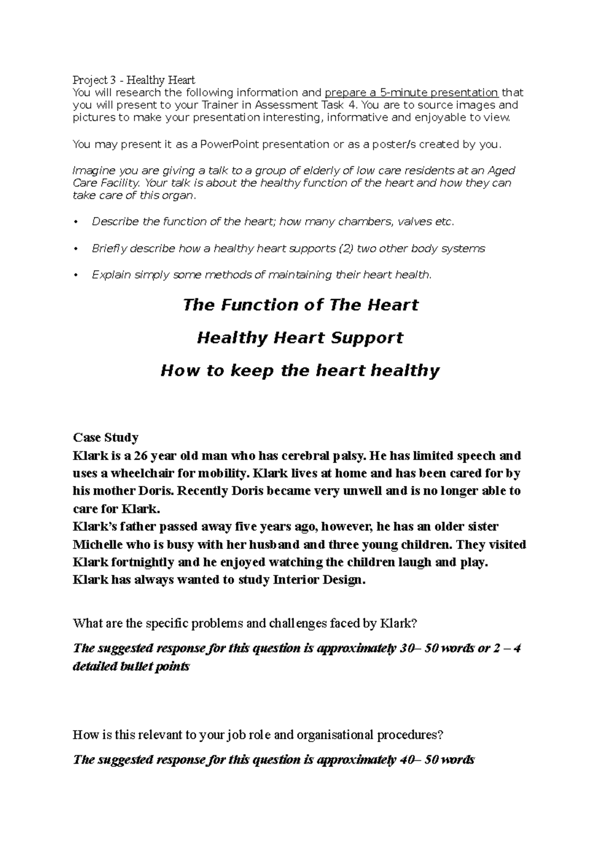 Project 3 Healthy Hearts - Project 3 - Healthy Heart You will research ...