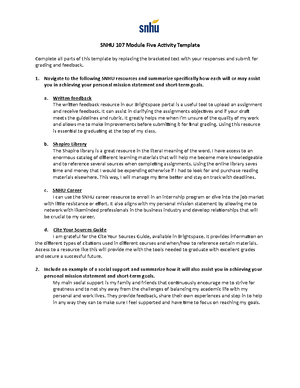 SNHU 107 Module Three Activity - Part 1 Identify The SNHU Resources ...