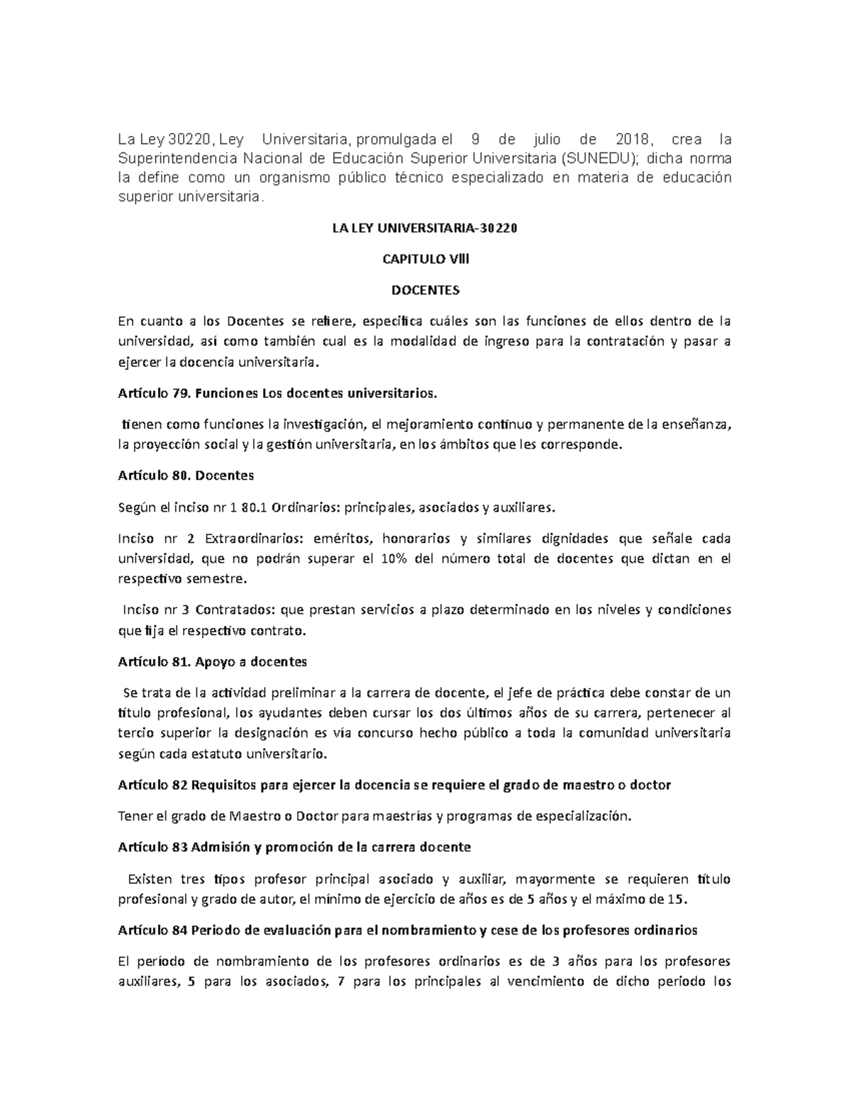 Ley universitaria 30220 Vlll,l X,X La Ley 30220, Ley Universitaria