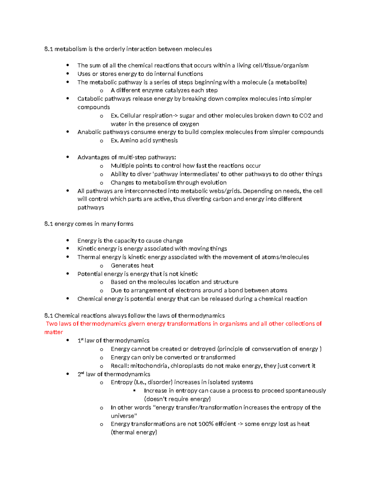 Lecture 13 - notes from le sure 13 - 8 metabolism is the orderly ...
