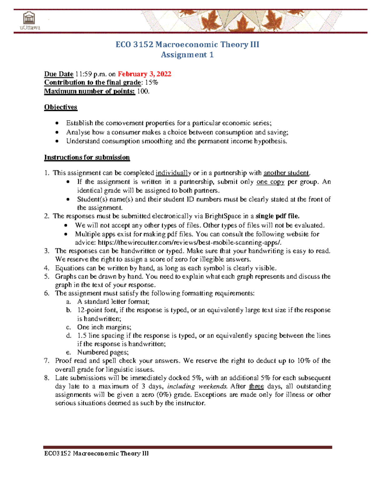 ECO 3152 Macroeconomic Theory III Assignment 1 - on February 3, 2022 ...
