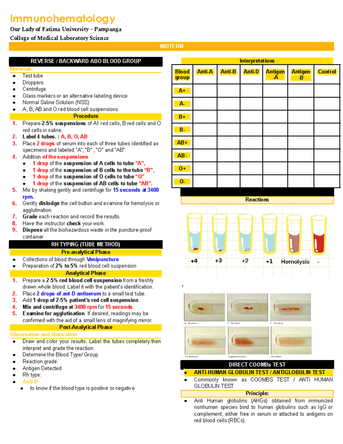 IMHM- Midterm-LAB - ..... - Immunohematology Our Lady of Fatima ...