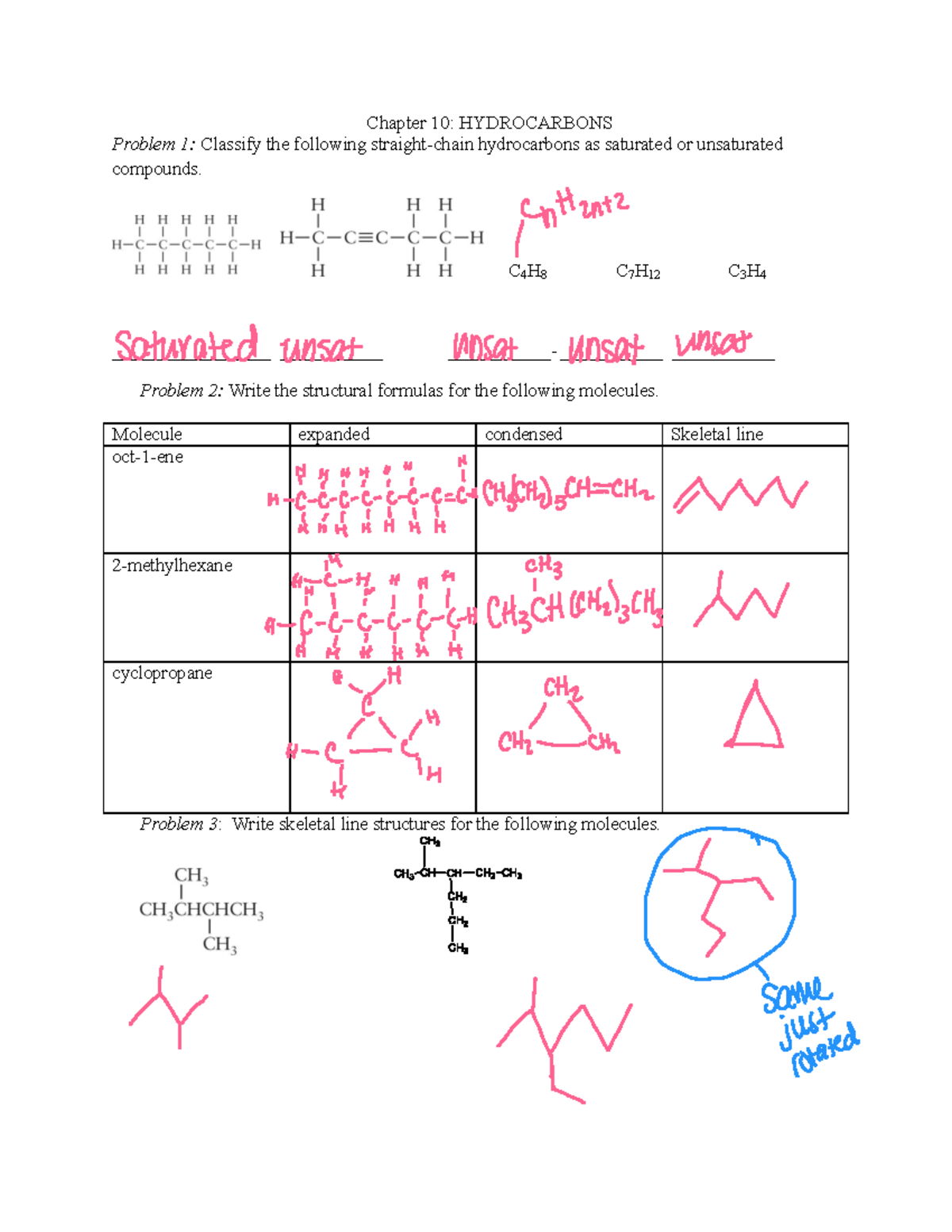Chapter 10 problems - Chapter 10: HYDROCARBONS Problem 1: Classify the ...