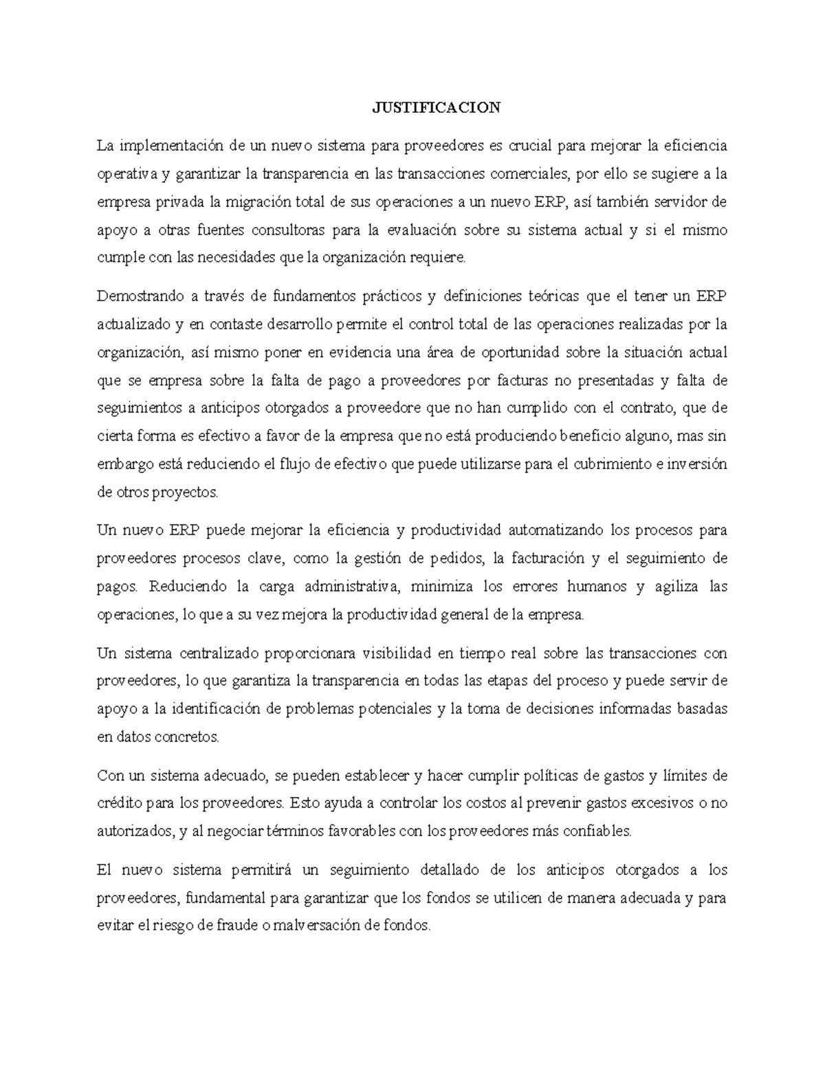 Justificacion.. elaboracion del plan - JUSTIFICACION La implementación ...