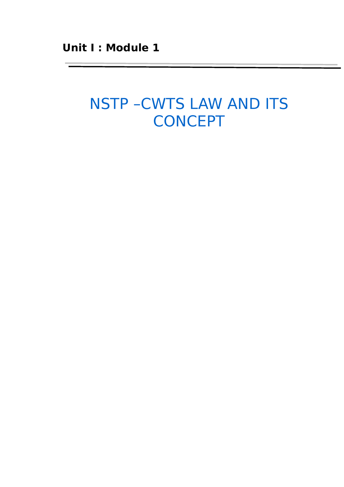 NSTP-CWTS- Module - Unit I : Module 1 NSTP –CWTS LAW AND ITS CONCEPT In ...