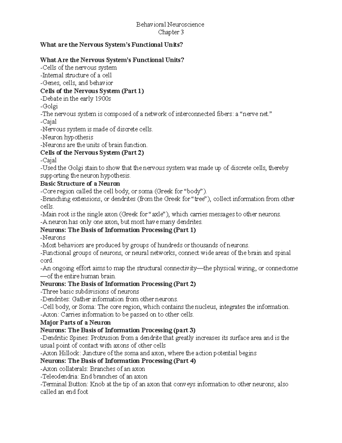 Psy478 Ch. 3 Notes - Chapter 3 What are the Nervous System’s Functional ...