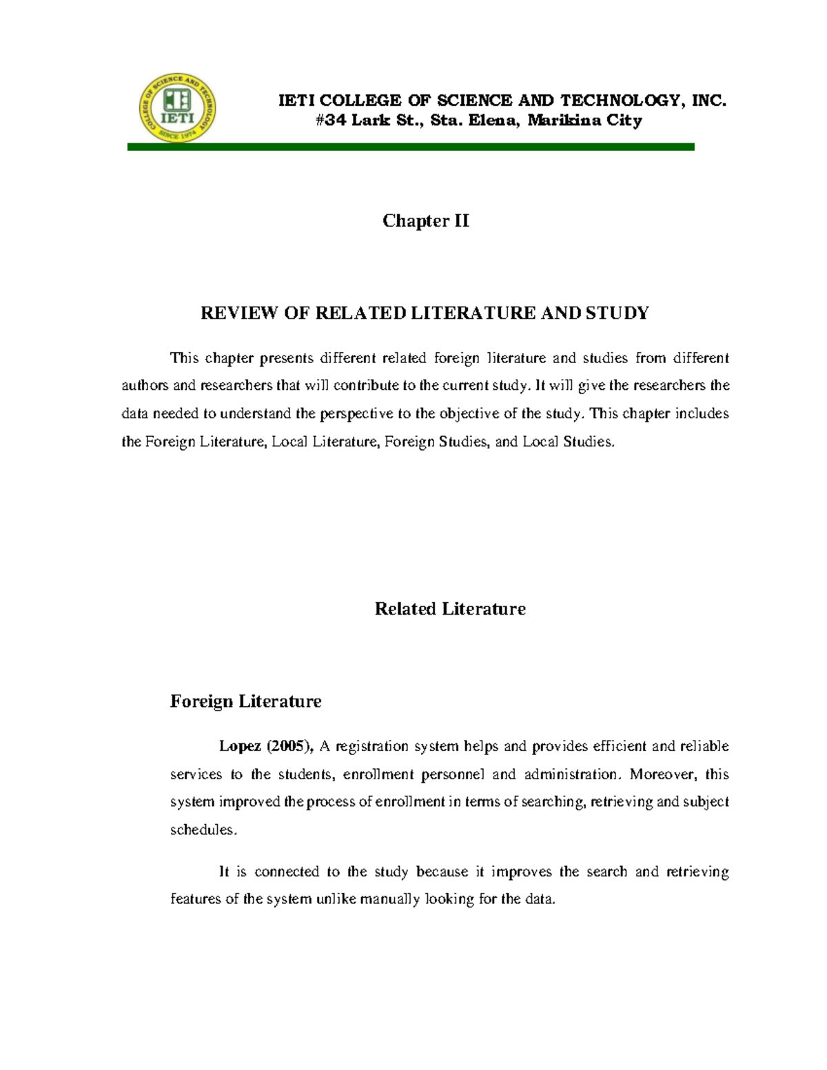 Chapter-2 - Chapter 2 format in BSIT - IETI COLLEGE OF SCIENCE AND ...