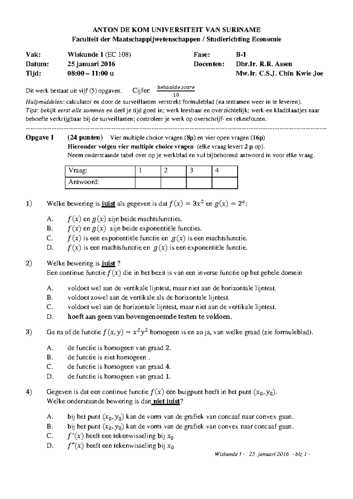 Regulier Tentamen - ANTON DE KOM UNIVERSITEIT VAN SURINAME Faculteit ...