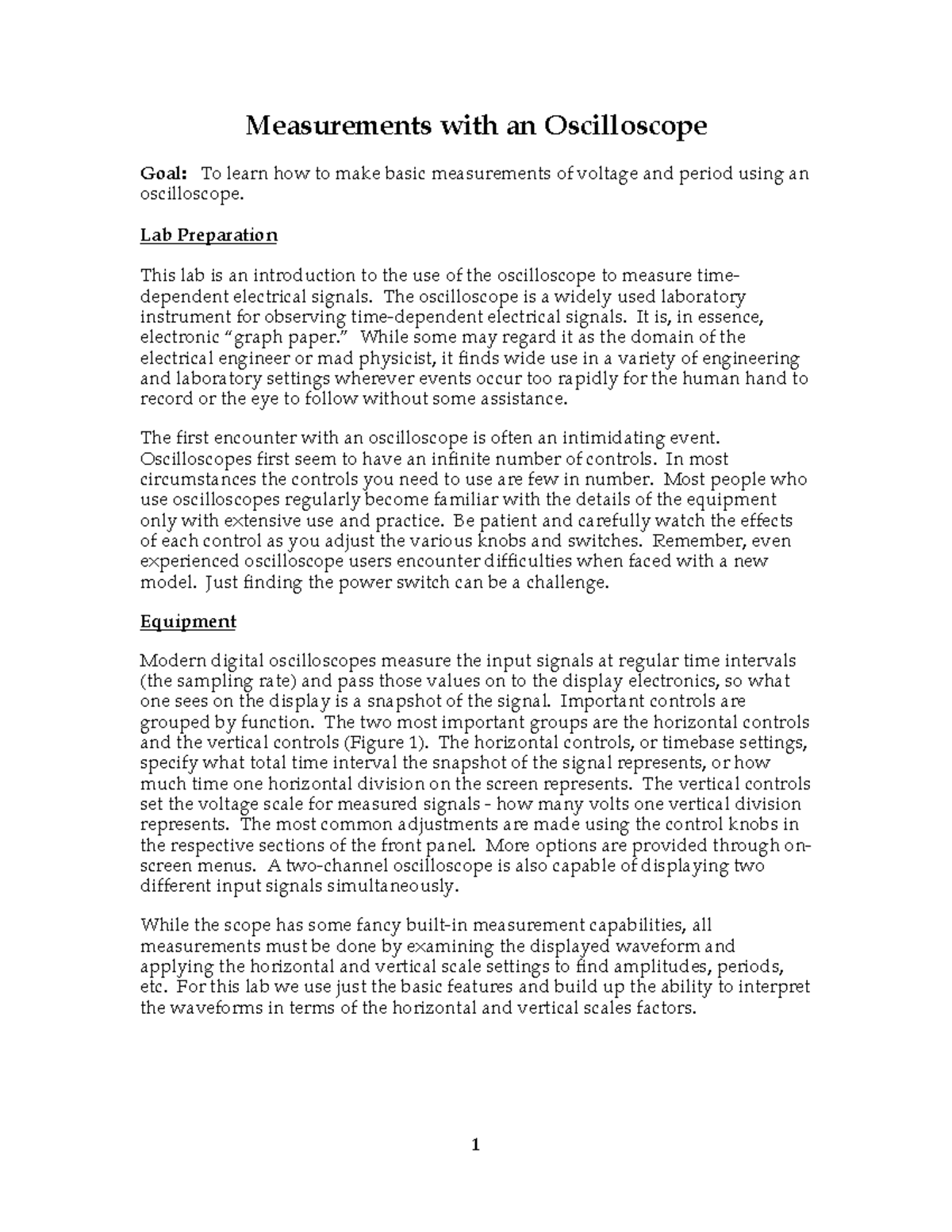 Lab 6 Oscilloscope 1ठ⃚ Measurements with an Oscilloscope Goal To