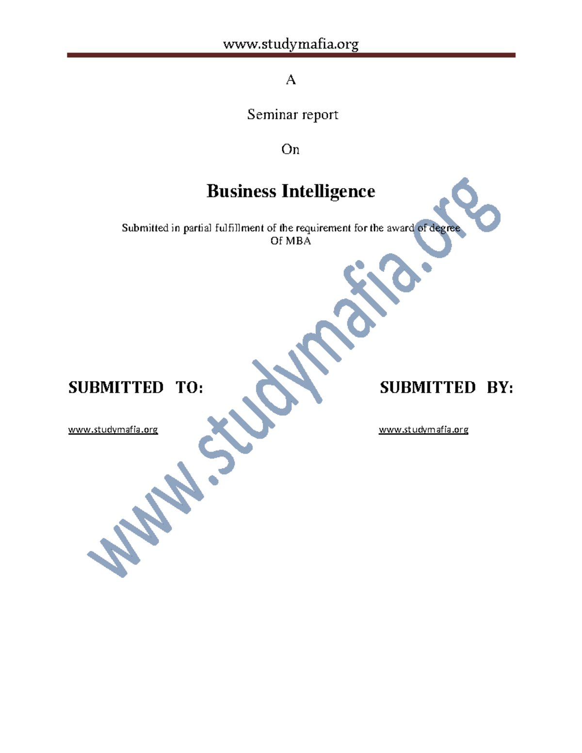 Mba Business Intelligence Report - A Seminar Report On Business 