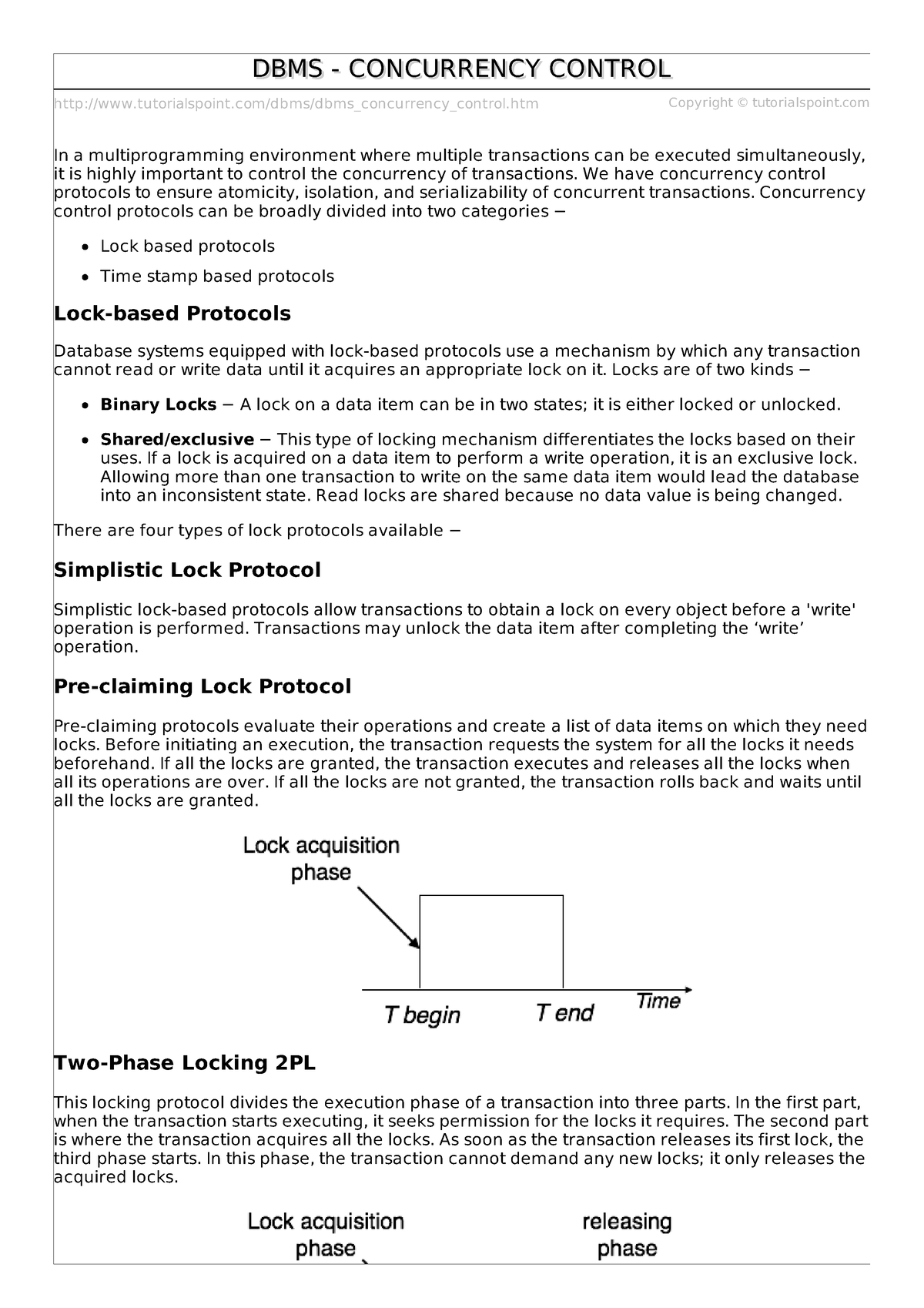 Dbms Concurrency Control - Tutorialspoint/dbms/dbms_concurrency_control ...