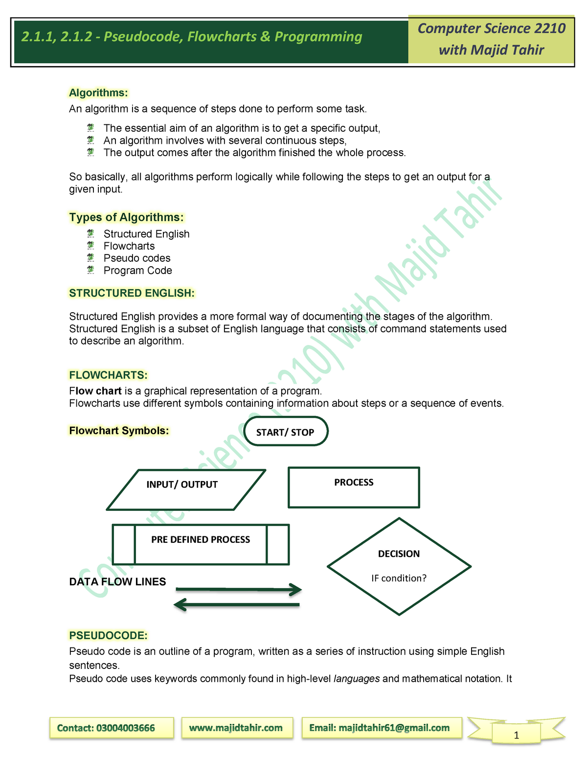 Pseudocodes Flowcharts And Progr 1 2 2 Pseudocode Flowcharts And Programming With Majid