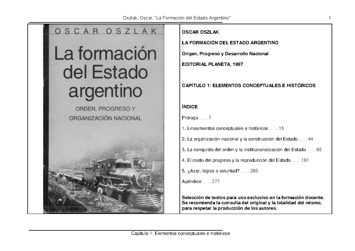 Oszlak - La Formación Del Estado Argentino - OSCAR OSZLAK LA FORMACIÓN ...