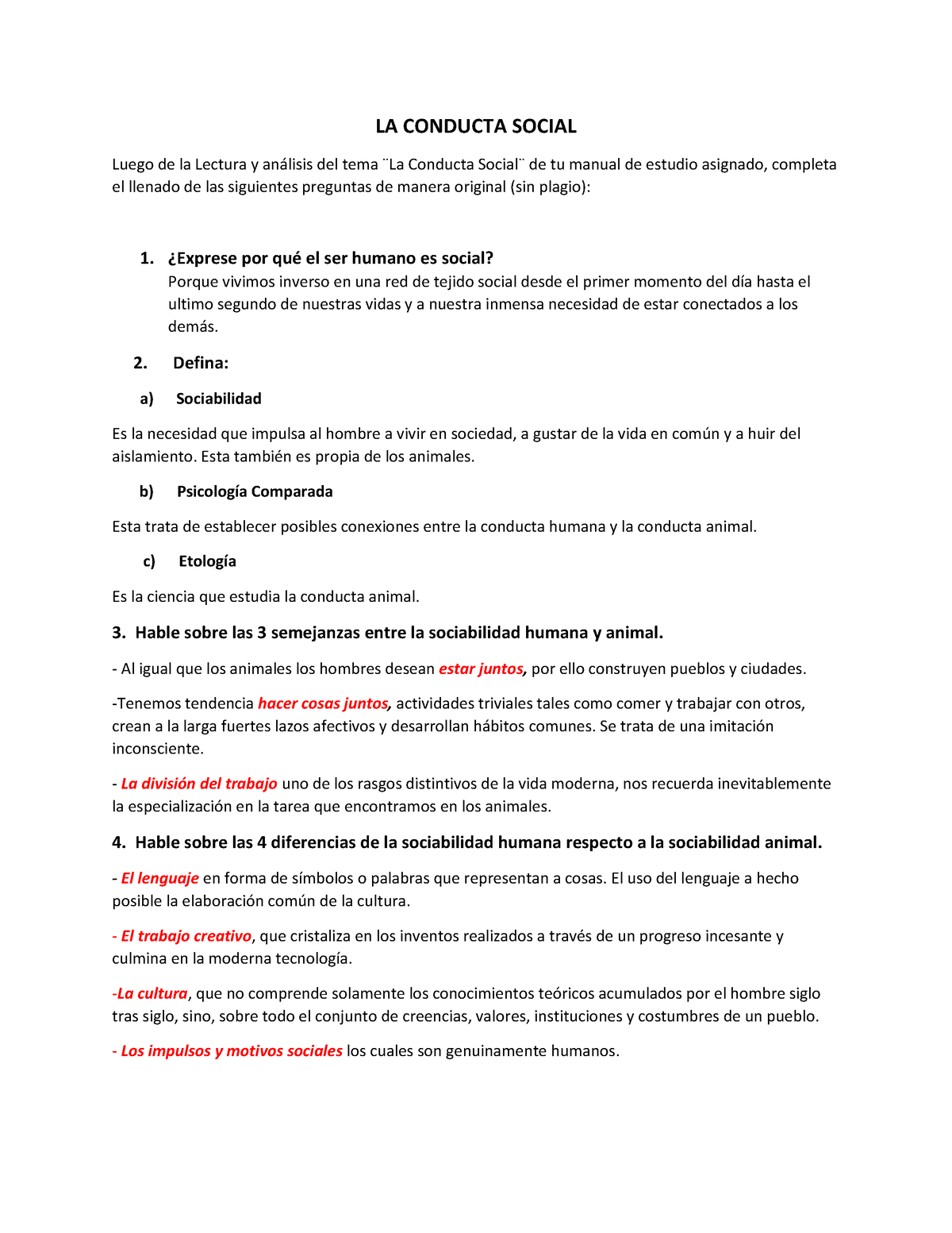 LA Conducta Social - LA CONDUCTA SOCIAL Luego De La Lectura Y An·lisis ...