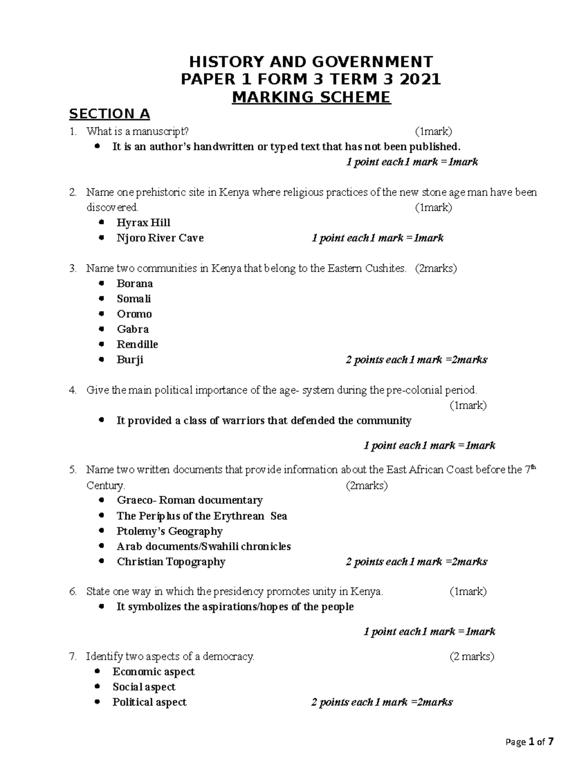 History PP1 MS F3 2021 TERM 3 1 HISTORY AND GOVERNMENT PAPER 1 FORM 3 