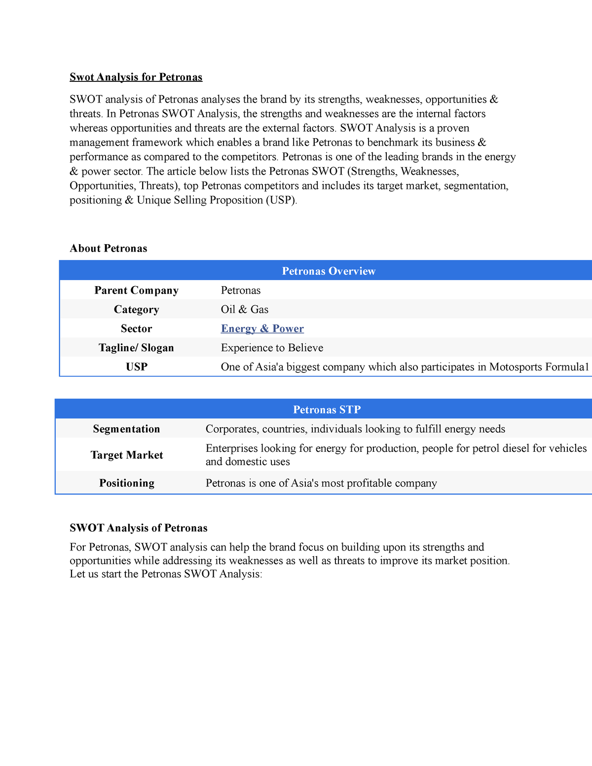 petronas swot analysis assignment pdf