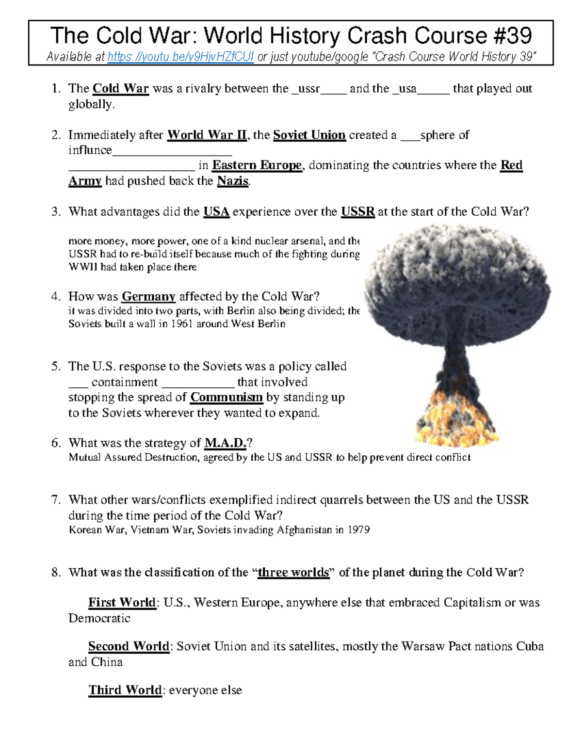 the cold war world history shorts 2 answer key