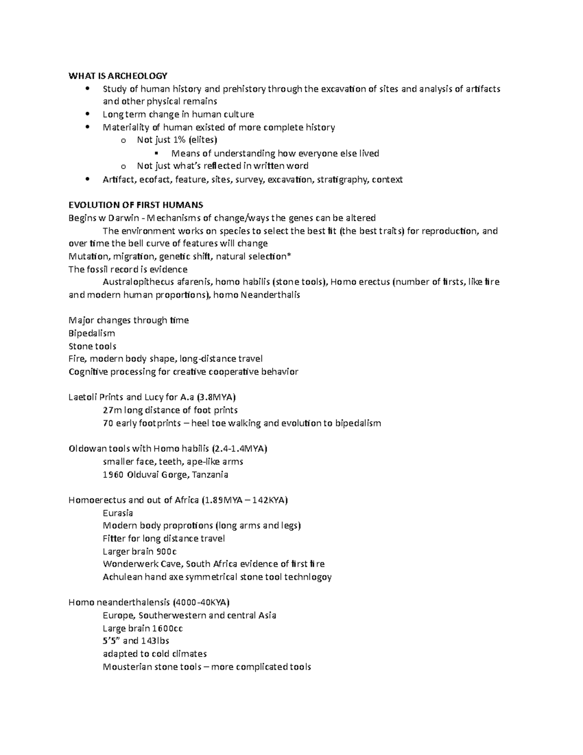 AR CH10 - Lecture notes 1 - WHAT IS ARCHEOLOGY Study of human history ...