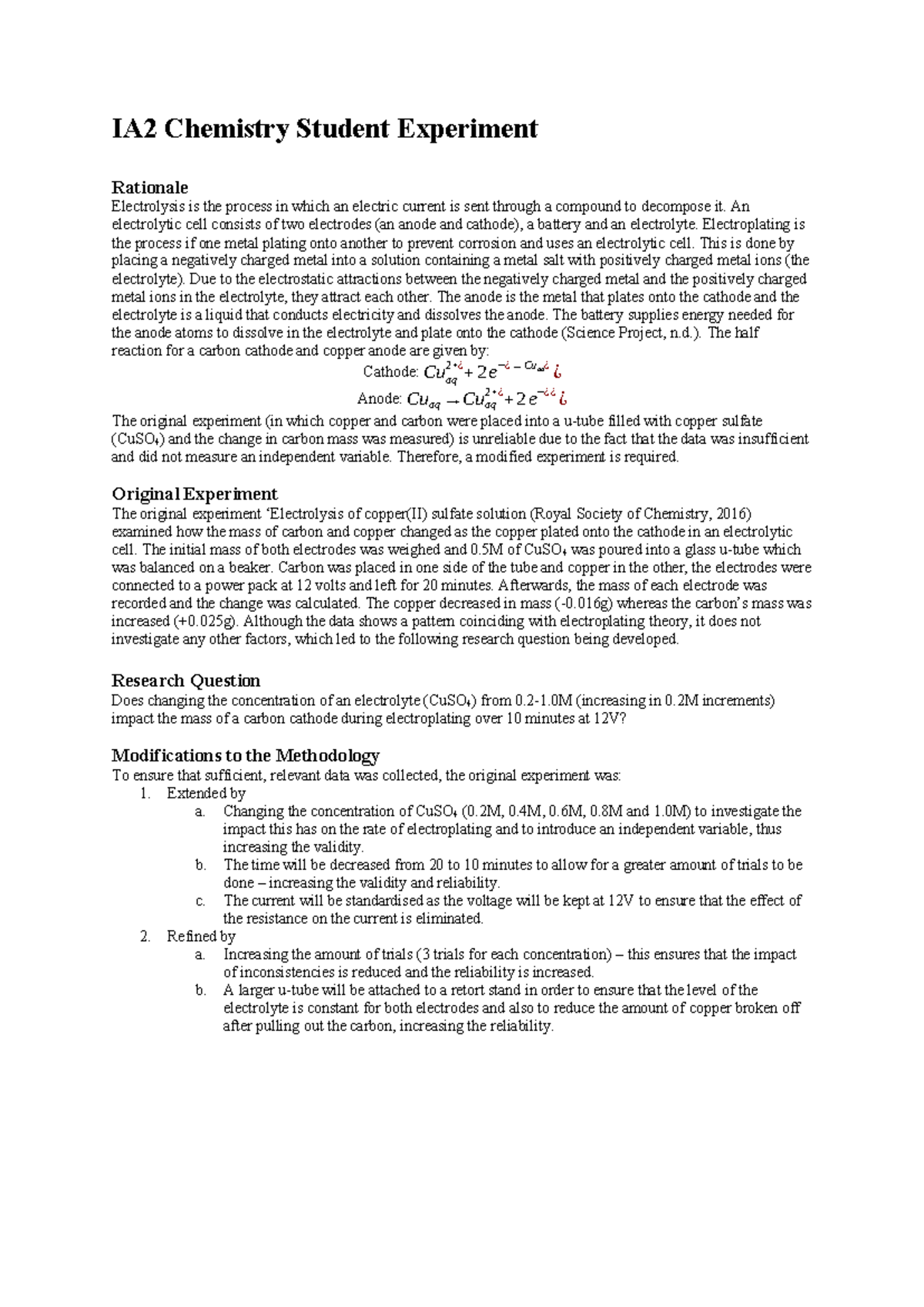 IA2 Chemistry Student Experiment - IA2 Chemistry Student Experiment ...