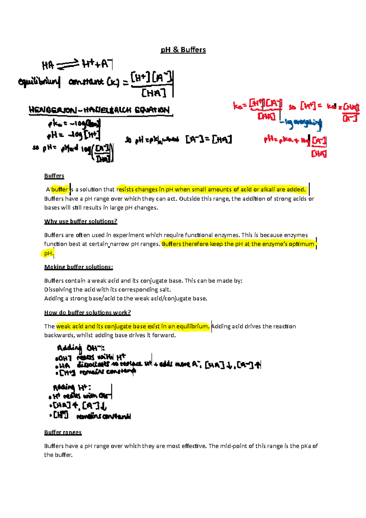 P H and Buffers Lecture notes SPL pH & Buffers Buffers A buffer is
