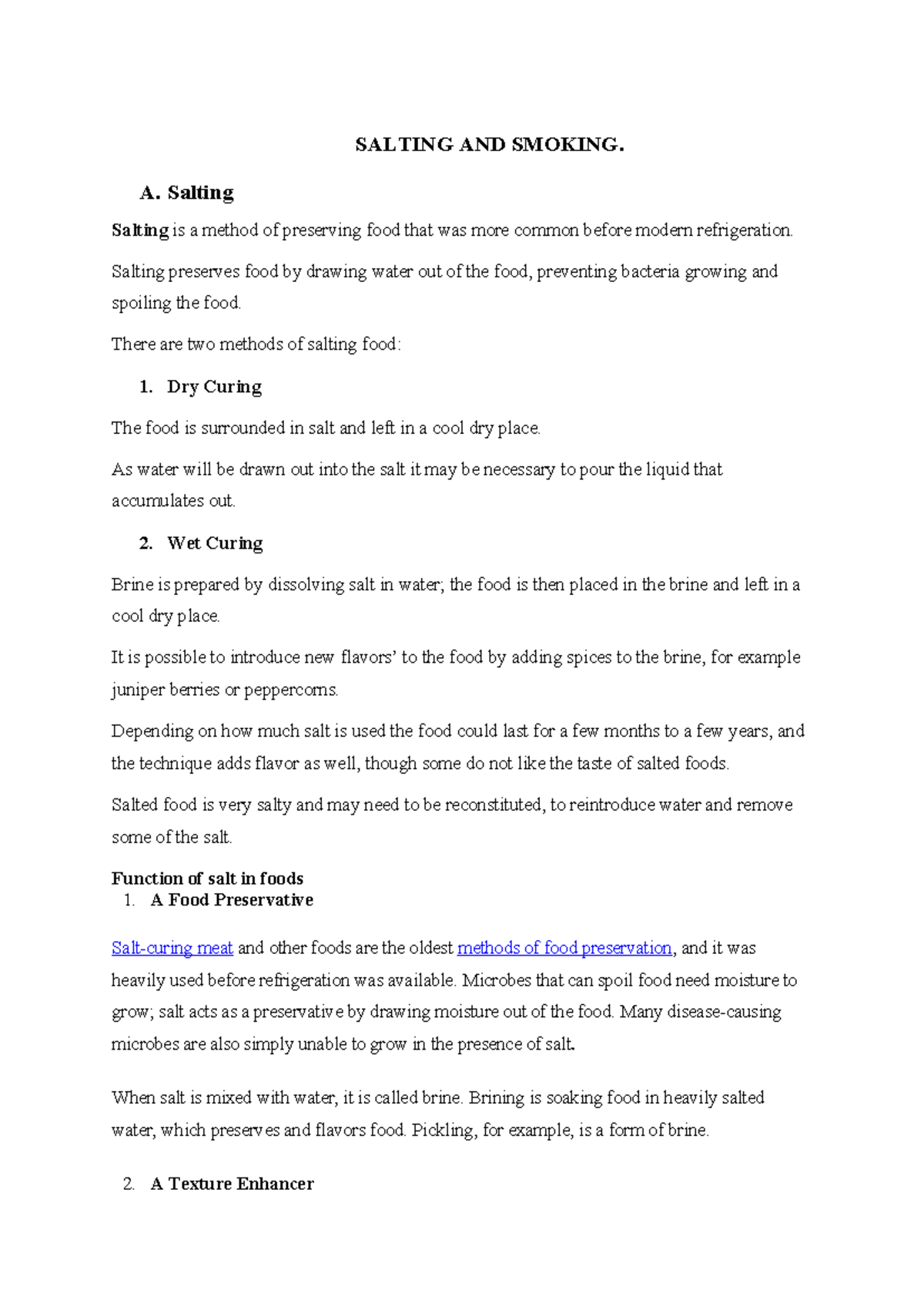2.4 Salting and Smoking - SALTING AND SMOKING. A. Salting Salting is a ...