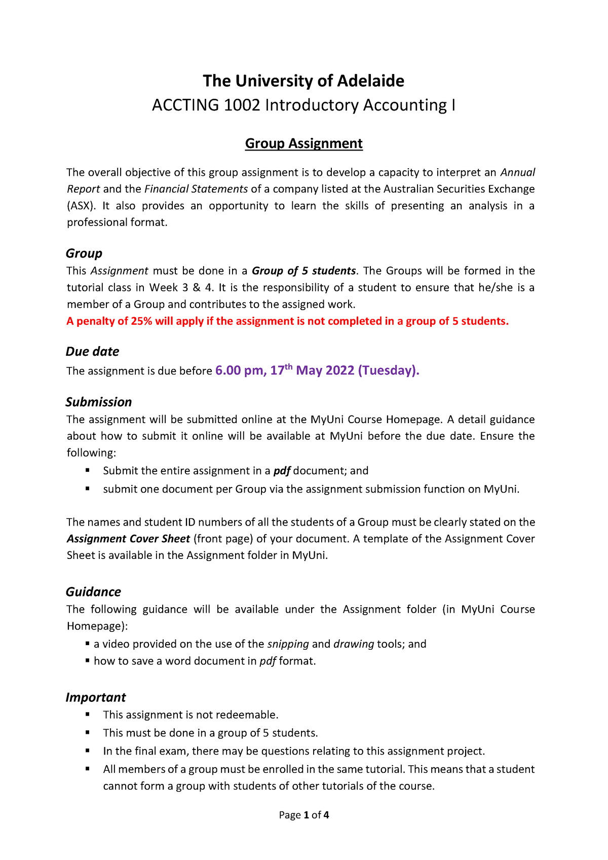 adelaide uni assignment extension