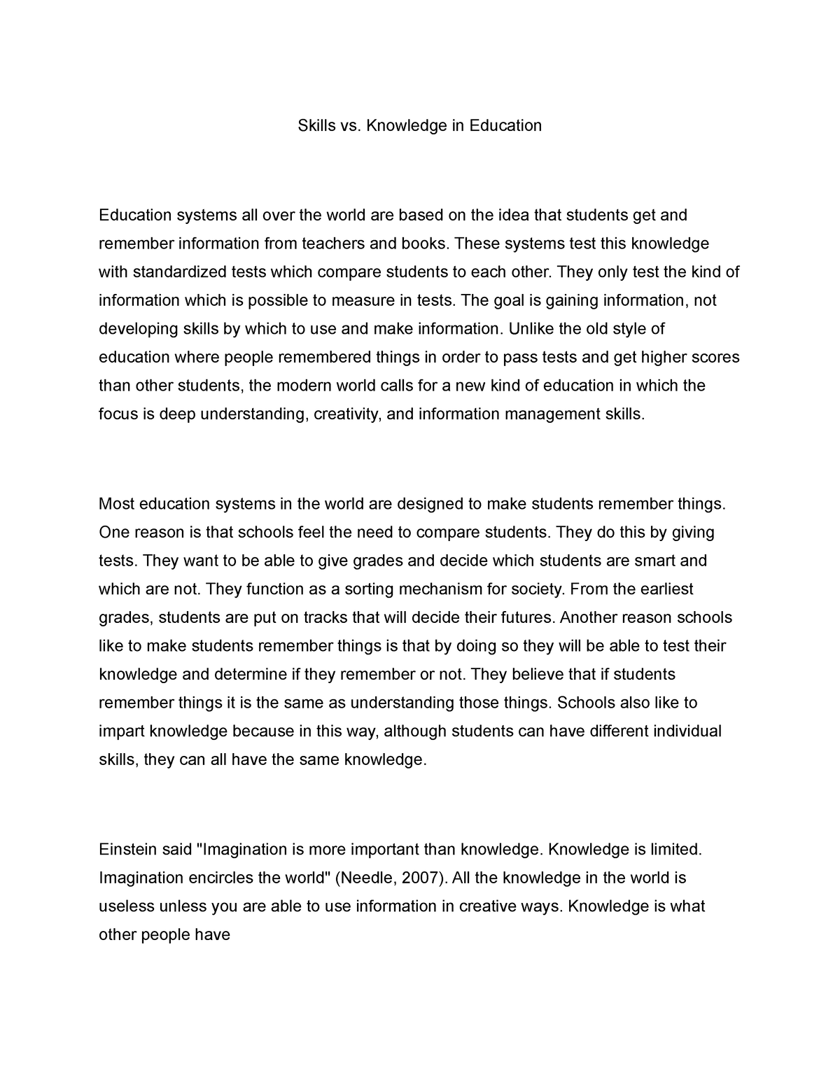 education vs knowledge essay