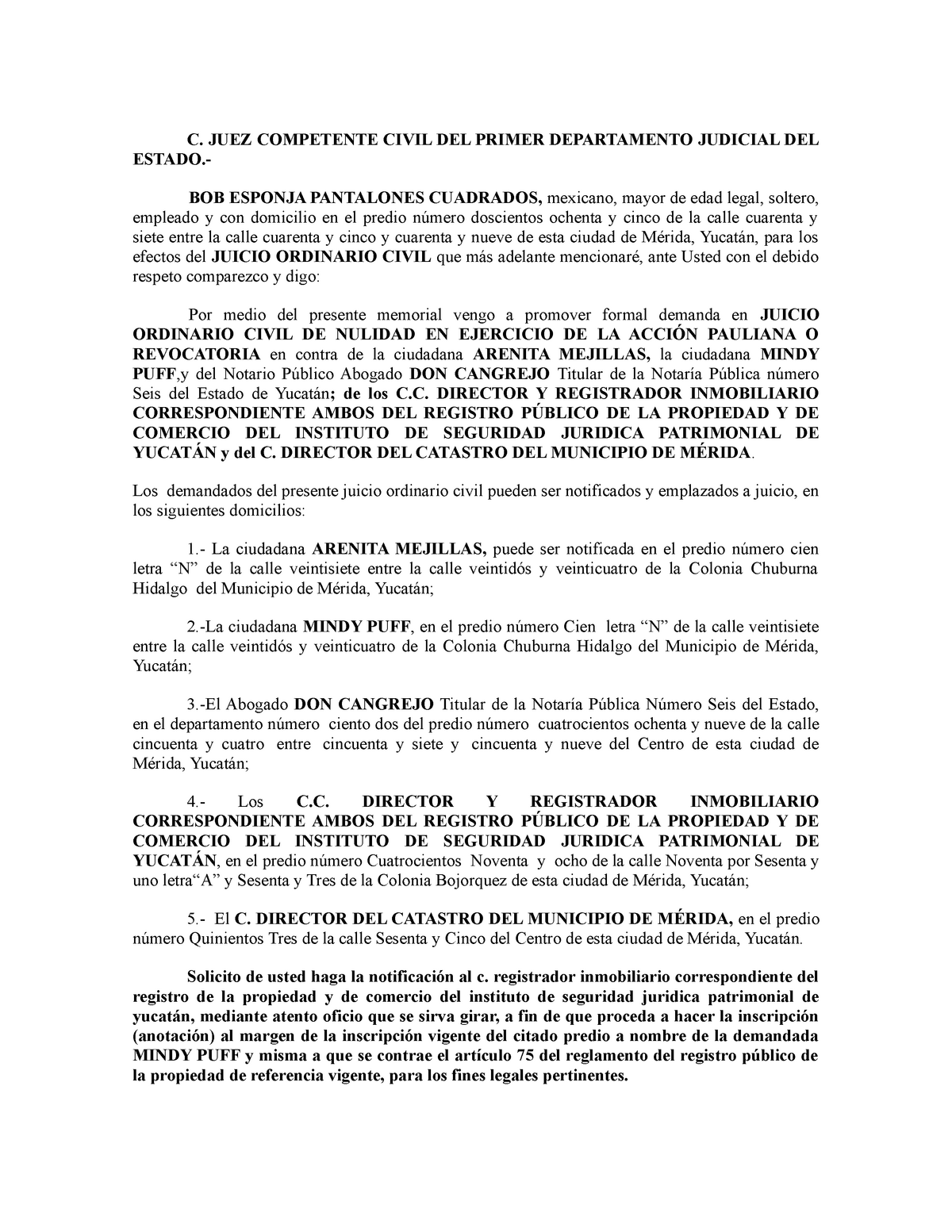 Demanda Civil Acción Pauliana - C. JUEZ COMPETENTE CIVIL DEL PRIMER  DEPARTAMENTO JUDICIAL DEL - Studocu