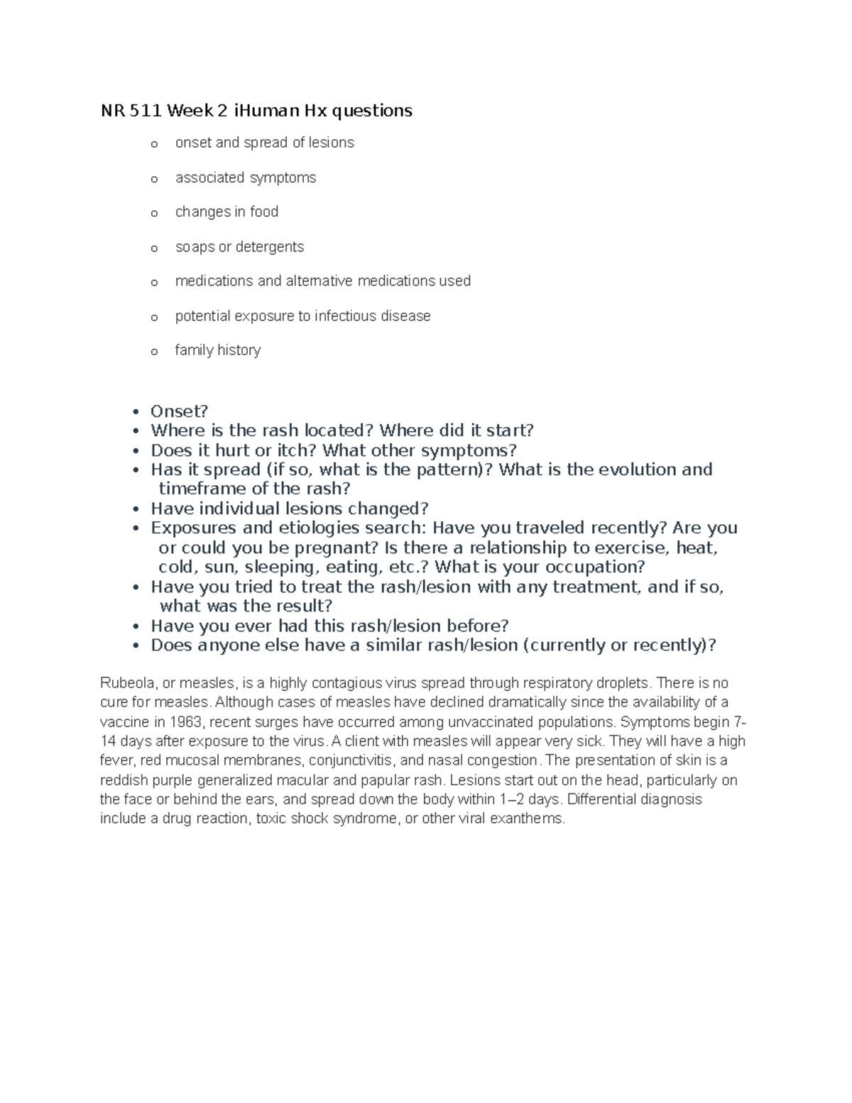 NR 511 Week 2 i Human Hx questions - ? What is your occupation? Have ...