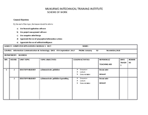 Computer application 1 certificate - SCHEME OF WORK General Objectives